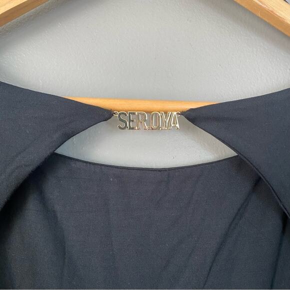 SER.O.YA SIOBHAN DRESS low back stretchy bodycon LBD logo Mini Long Sleeve XL - Picture 8 of 11